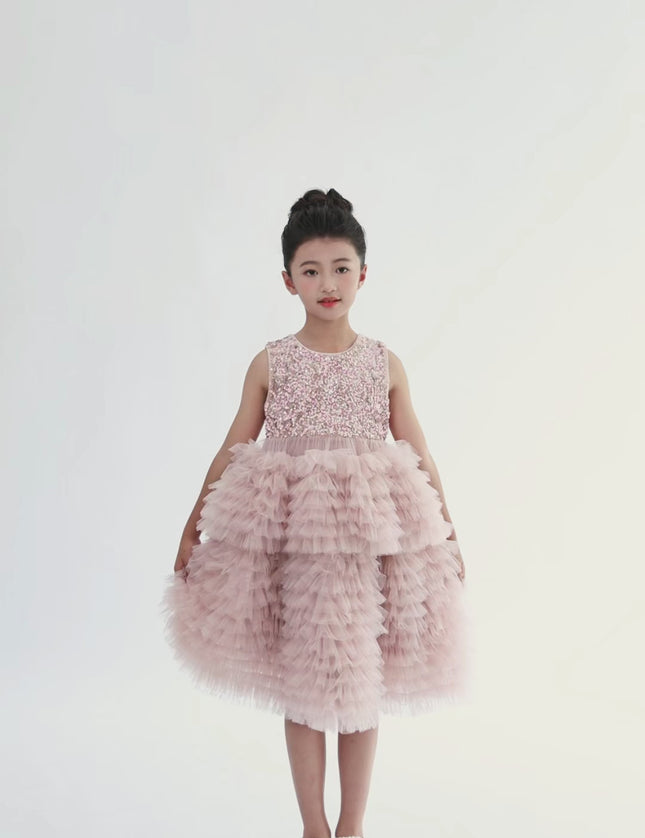 kids atelier tulleen Pink Sparkle Tiered Tulle Dress