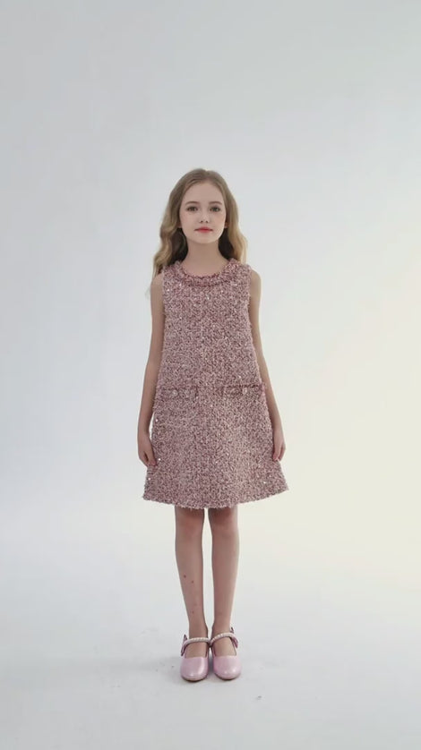 kids atelier tulleen Pink Tweed Sequin Shift Dress