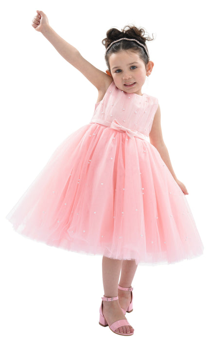 Pink Pearl Bow Tulle Dress