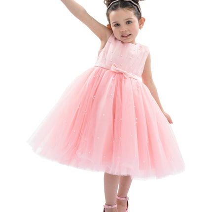 Pink Pearl Bow Tulle Dress