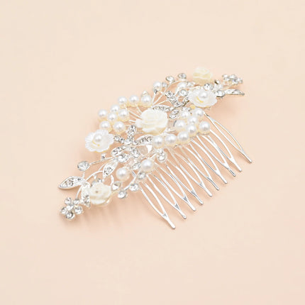 Crystal Pearl and Ivory Floral Hairclip