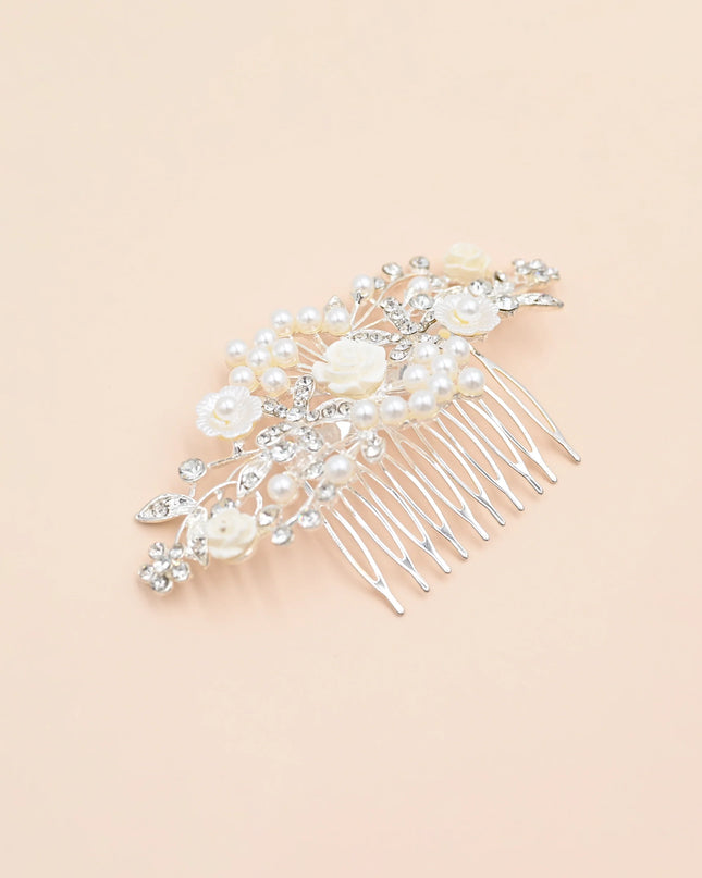 Crystal Pearl and Ivory Floral Hair Comb