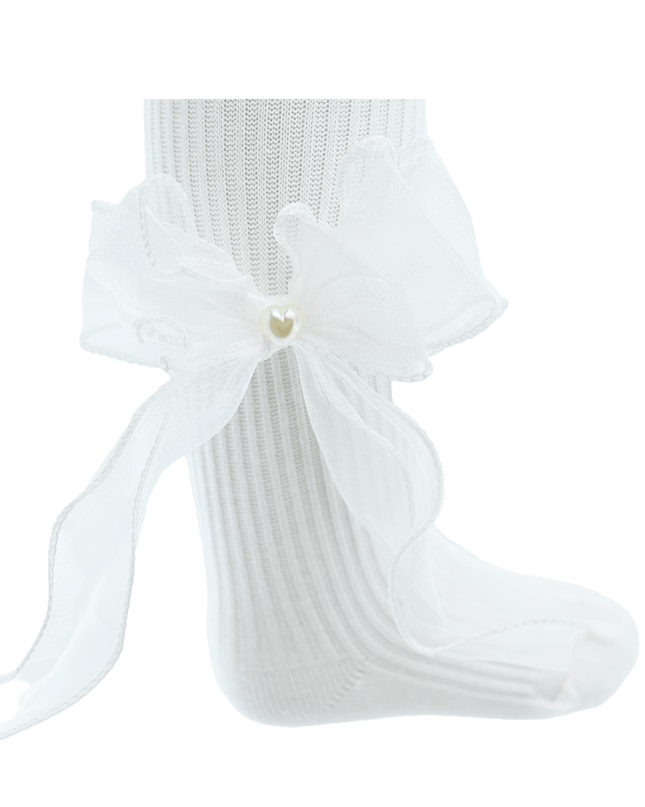 Heart Pearl Ribbon Tights
