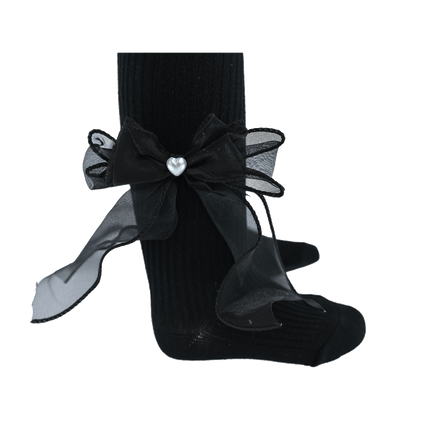 Heart Pearl Ribbon Tights