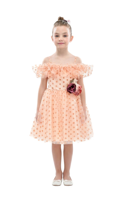 kids atelier tulleen Pink Chiffon Polka Dot Dress