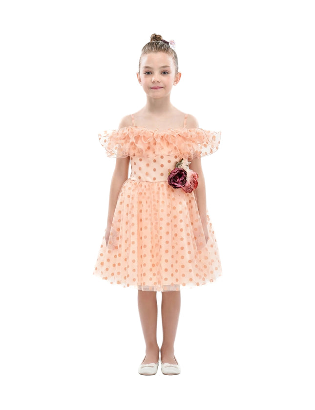 kids atelier tulleen Pink Chiffon Polka Dot Dress