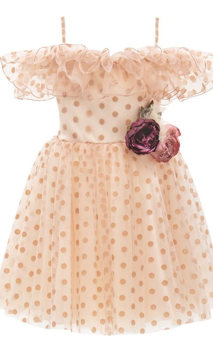 kids atelier tulleen Pink Chiffon Polka Dot Dress