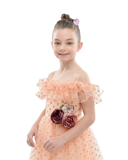 kids atelier tulleen Pink Chiffon Polka Dot Dress