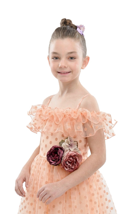 kids atelier tulleen Pink Chiffon Polka Dot Dress