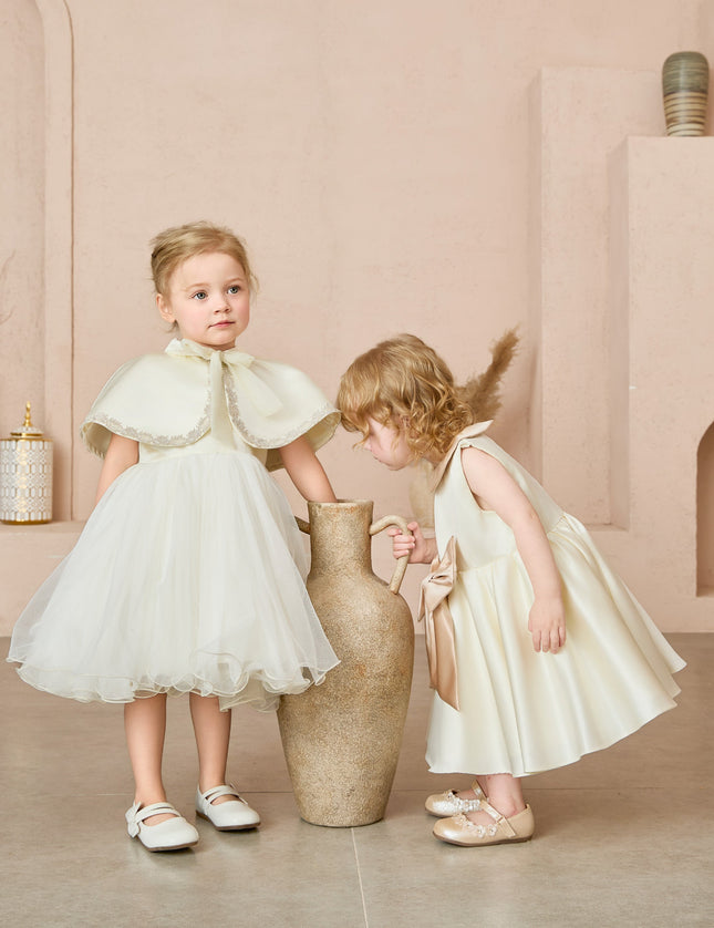 kids atelier tulleen Beige Dovera Timeless Cape-Overlay Gown