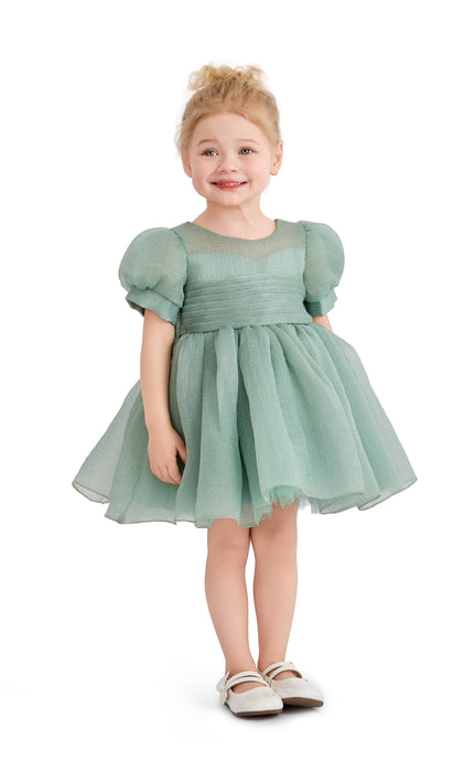 kids atelier tulleen Light Green Brixton Puff-Sleeve Party Dress