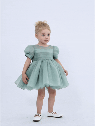 kids atelier tulleen Light Green Brixton Puff-Sleeve Party Dress