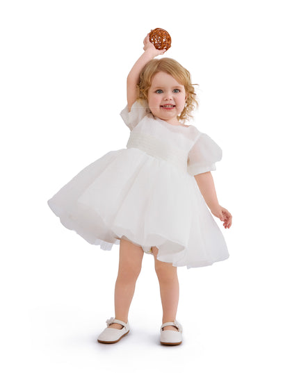 kids atelier tulleen Ivory Brixton Puff-Sleeve Party Dress