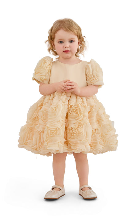 kids atelier tulleen Champagne Bow Rosette Dress