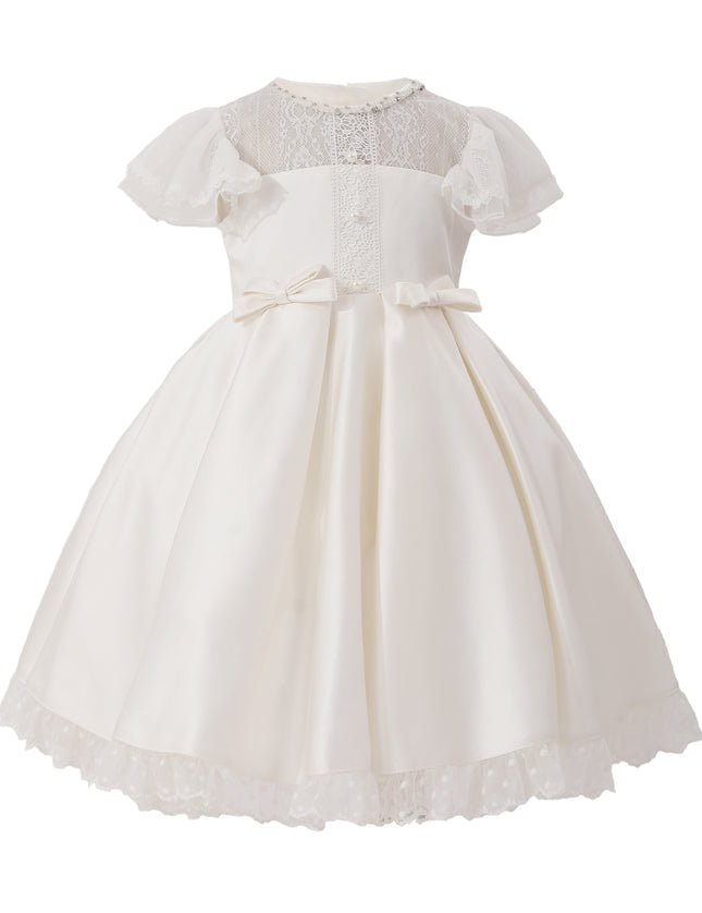 tulleen Ivory Riverelle Lace-Trim Puff Sleeve Dress