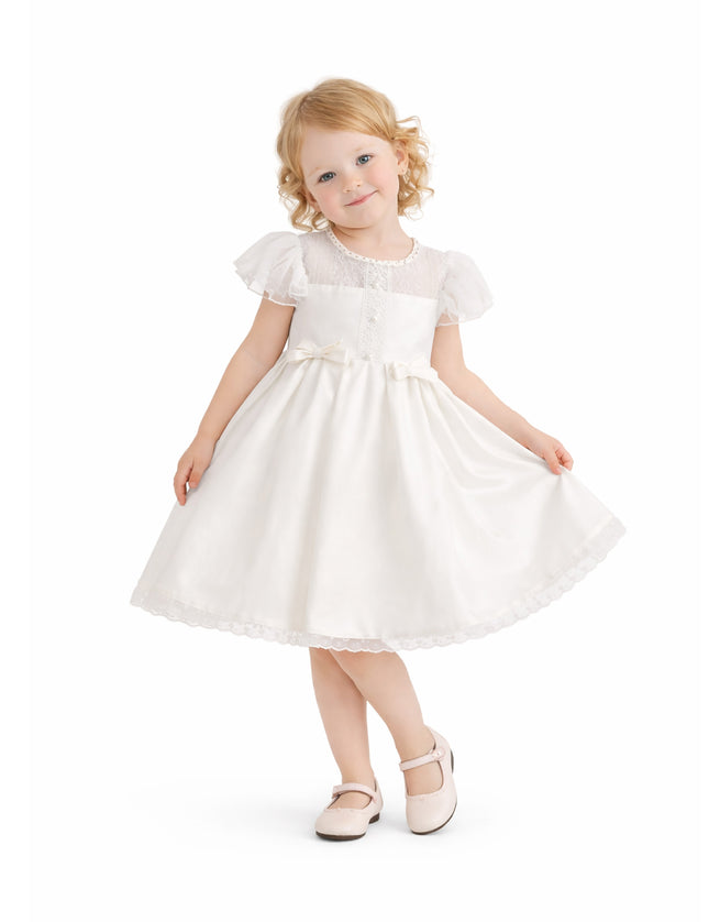 tulleen Ivory Riverelle Lace-Trim Puff Sleeve Dress