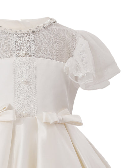 tulleen Ivory Riverelle Lace-Trim Puff Sleeve Dress