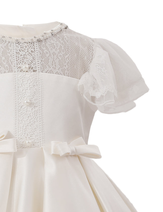 tulleen Ivory Riverelle Lace-Trim Puff Sleeve Dress
