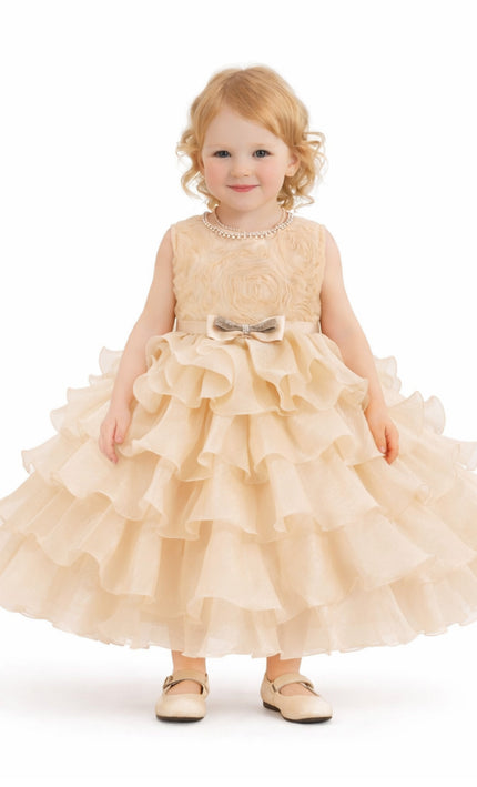 tulleen Cream Cliffara Floral Ruffle Occasion Dress