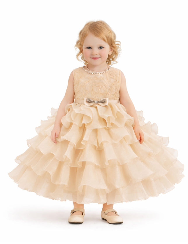 tulleen Cream Cliffara Floral Ruffle Occasion Dress