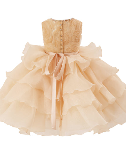 tulleen Cream Cliffara Floral Ruffle Occasion Dress