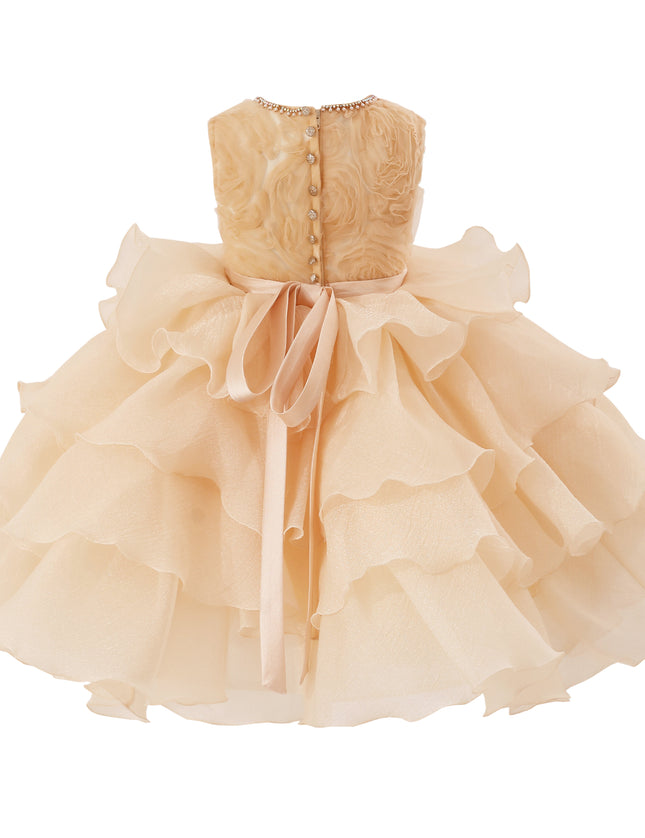 tulleen Cream Cliffara Floral Ruffle Occasion Dress