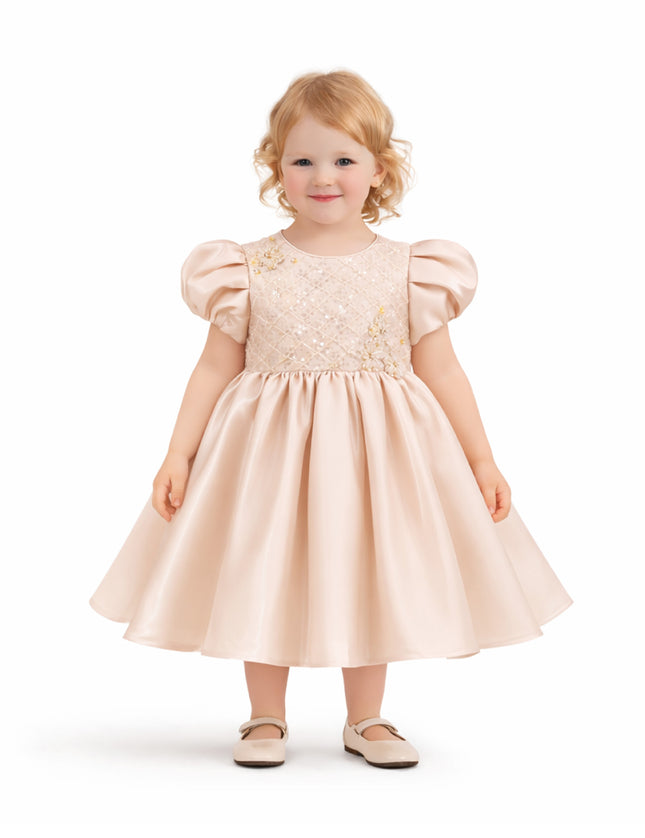 tulleen Champagne Altura Satin Bow Occasion Dress
