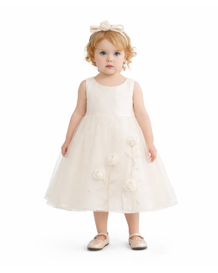 kids atelier tulleen White Valmonta Satin Dress with Floral Accents
