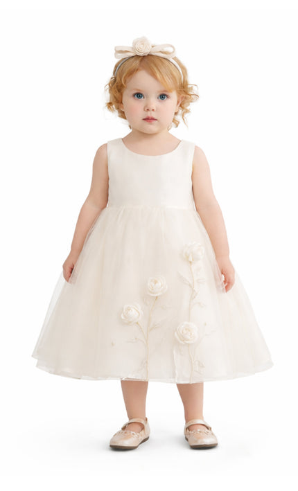 kids atelier tulleen White Valmonta Satin Dress with Floral Accents