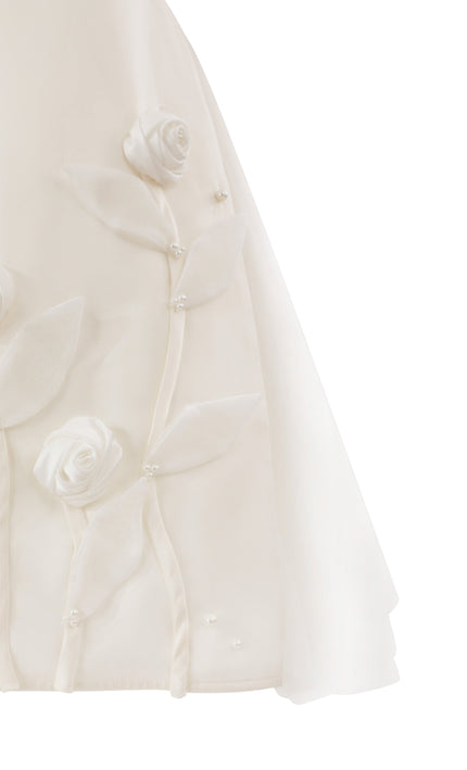 kids atelier tulleen White Valmonta Satin Dress with Floral Accents
