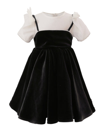kids atelier tulleen Black & White Velvet Bow Dress
