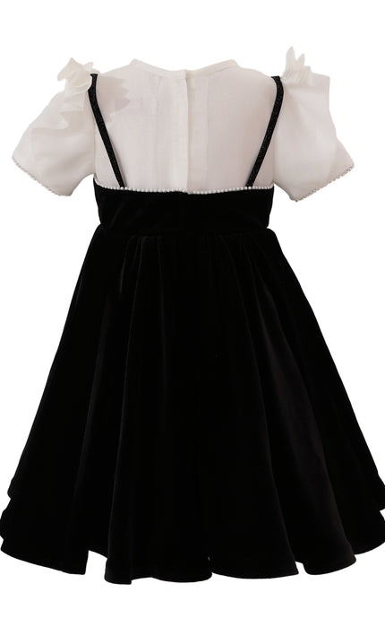 kids atelier tulleen Black & White Velvet Bow Dress