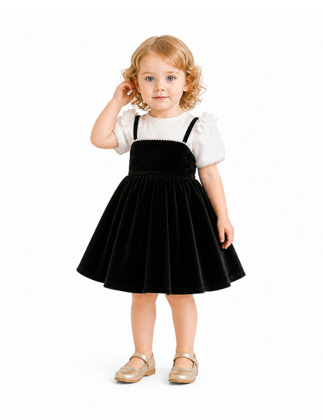 kids atelier tulleen Black & White Velvet Bow Dress