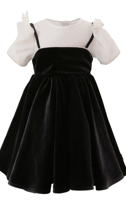 kids atelier tulleen Black & White Velvet Bow Dress