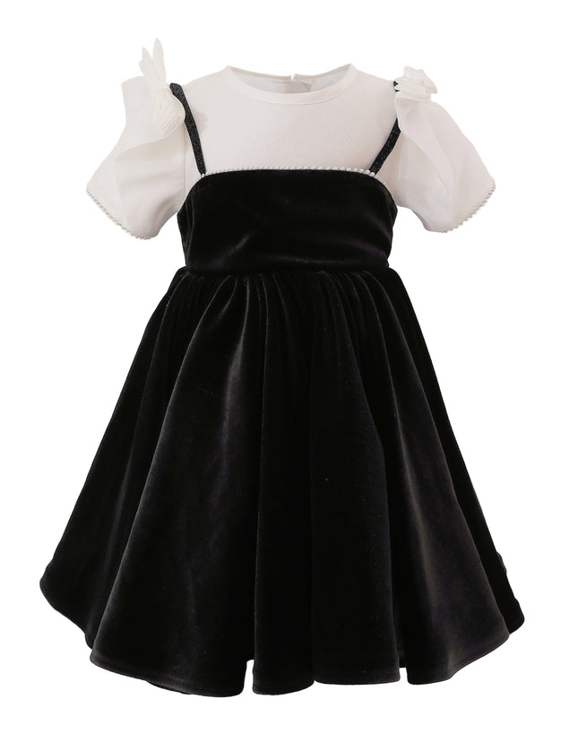 kids atelier tulleen Black & White Velvet Bow Dress