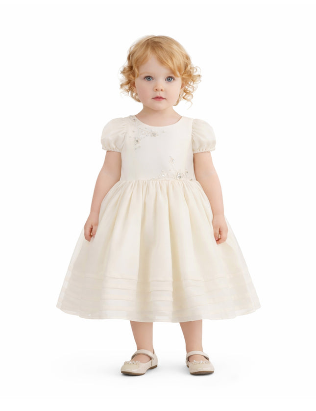 kids atelier tulleen Ivory Vistaine Floral-Embroidered Pleated Dress