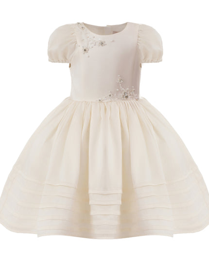 kids atelier tulleen Ivory Vistaine Floral-Embroidered Pleated Dress