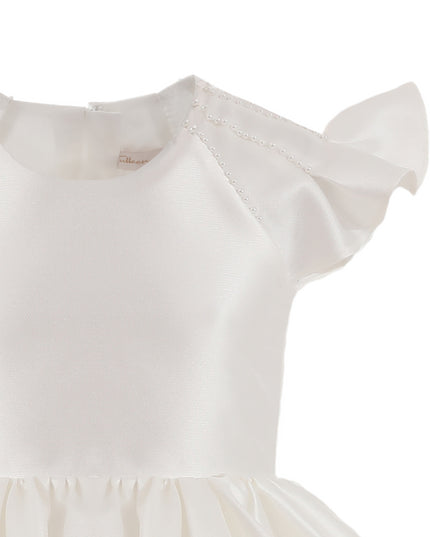 tulleen White Maravelle Satin Flutter-Sleeve Dress