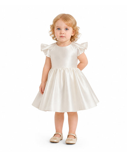tulleen White Maravelle Satin Flutter-Sleeve Dress