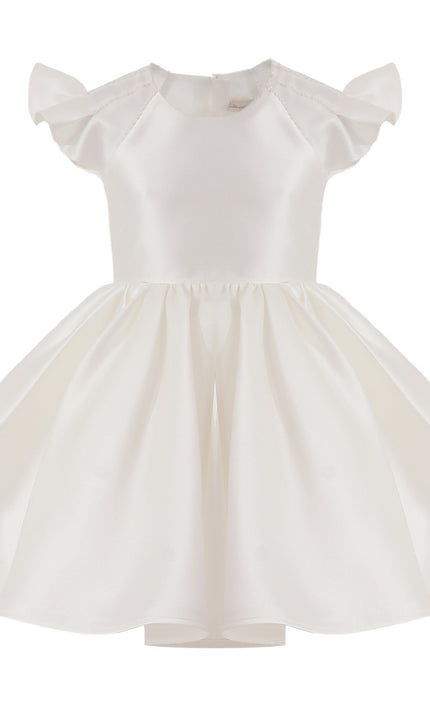 tulleen White Maravelle Satin Flutter-Sleeve Dress