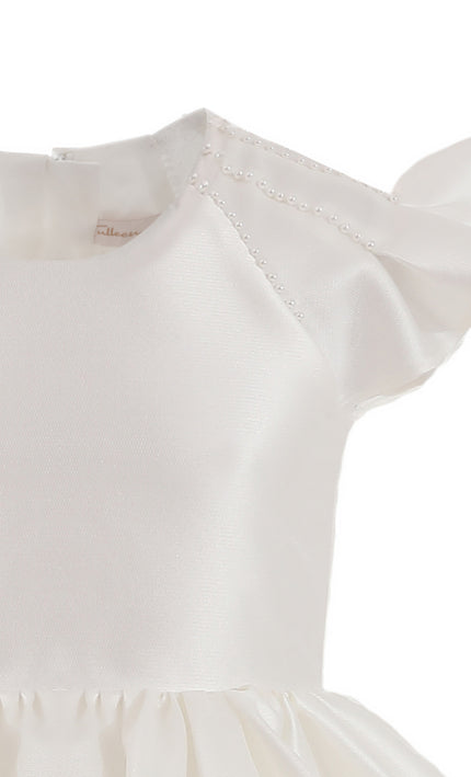 tulleen White Maravelle Satin Flutter-Sleeve Dress