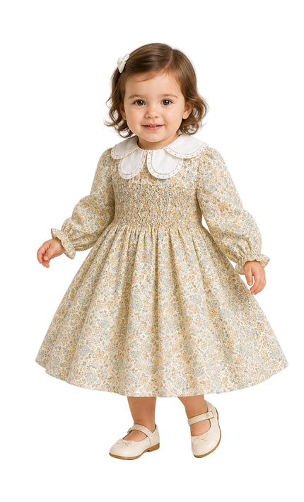 kids atelier tulleen Cream & Cornflower Smocked Dress