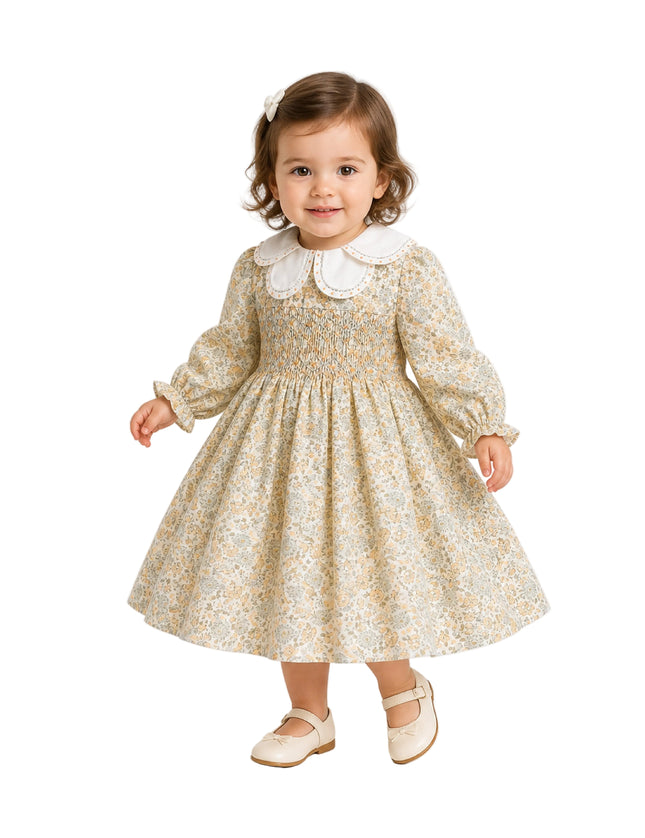 kids atelier tulleen Cream & Cornflower Smocked Dress