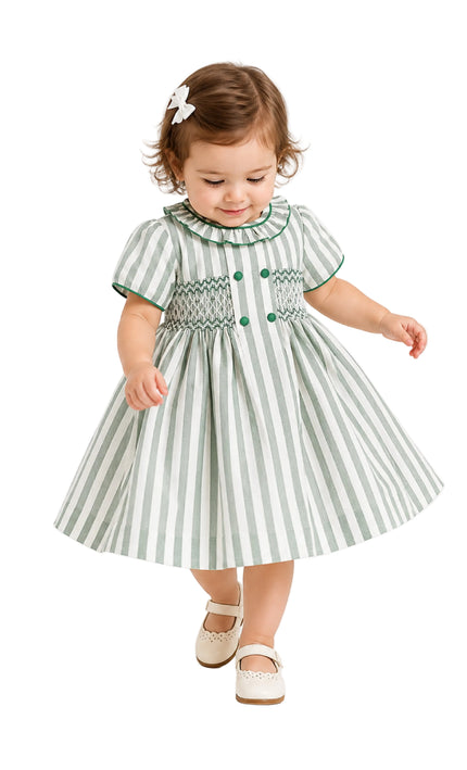 kids atelier tulleen Green Button-Up Stripe Dress