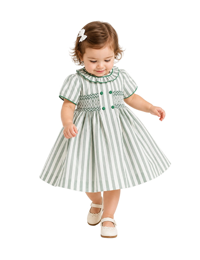 kids atelier tulleen Green Button-Up Stripe Dress