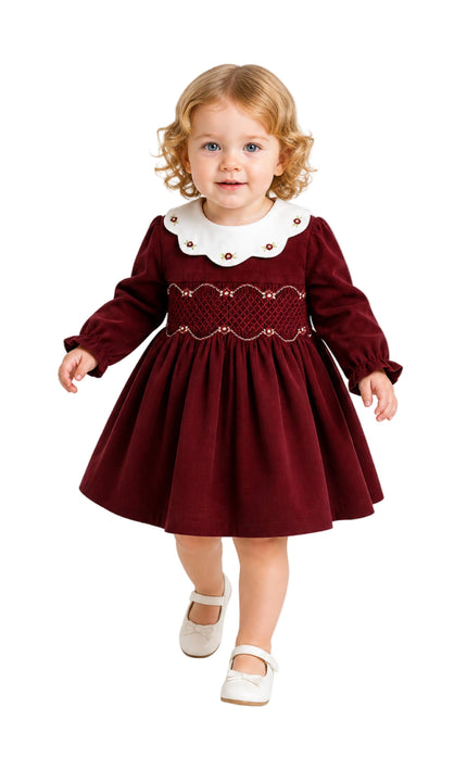 kids atelier tulleen Burgundy Smocked Holiday Dress