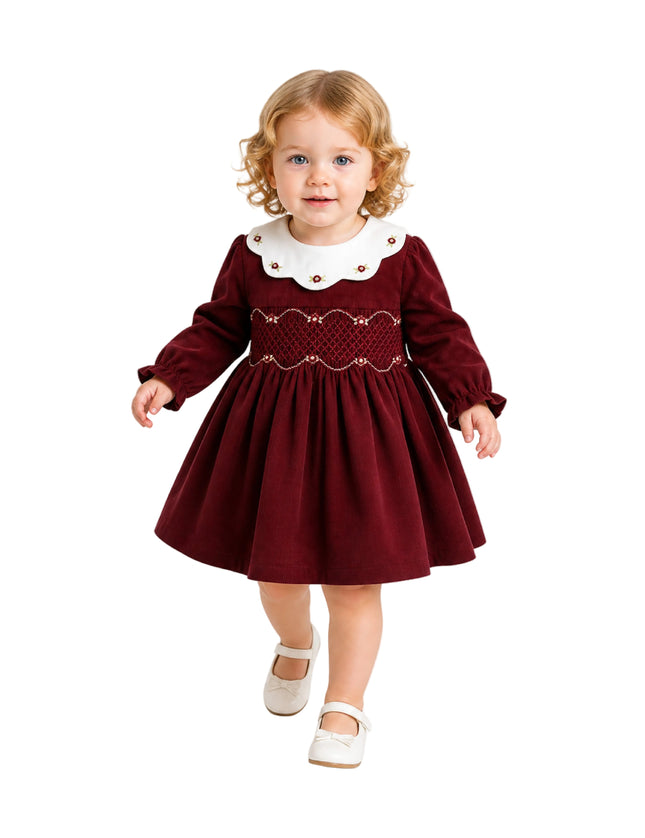 kids atelier tulleen Burgundy Smocked Holiday Dress