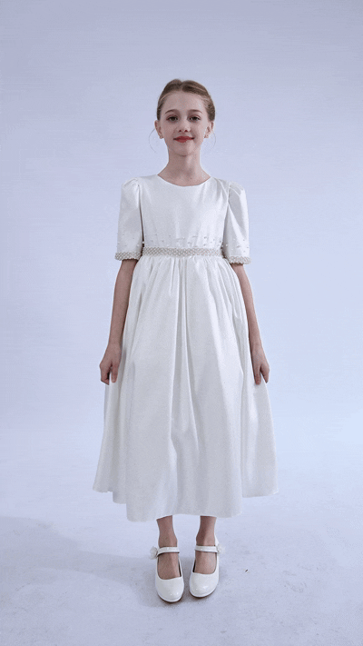 kids atelier tulleen White Vasonette Pearl-Embellished Dress