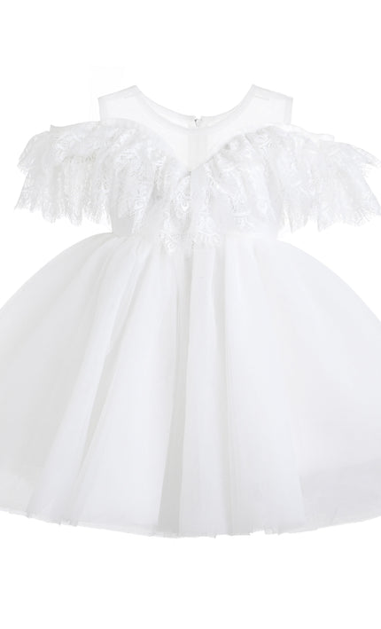 kids atelier tulleen White Estelle Off‑Shoulder Lace Dress