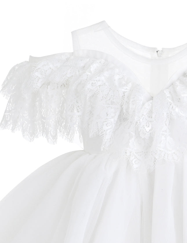 kids atelier tulleen White Estelle Off‑Shoulder Lace Dress